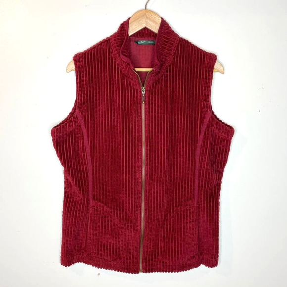 Woolrich Deep Ruby Wide Wale Cotton Corduroy Zip Up Vest Size Large - Picture 1 of 11